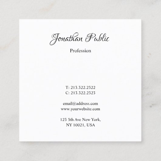 Carte De Visite Carré Nom de script manuscrit Modèle moderne Élégant (Dos)