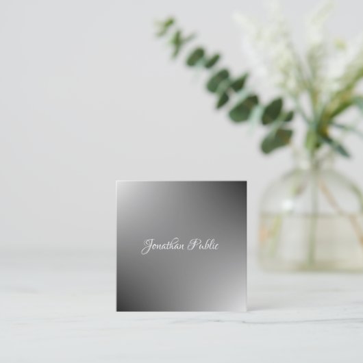 Carte De Visite Carré Nom de script manuscrit Modèle moderne Élégant (Debout devant)