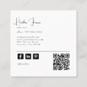 Carte De Visite Carré Nom de script photo moderne Code QR social (Dos)