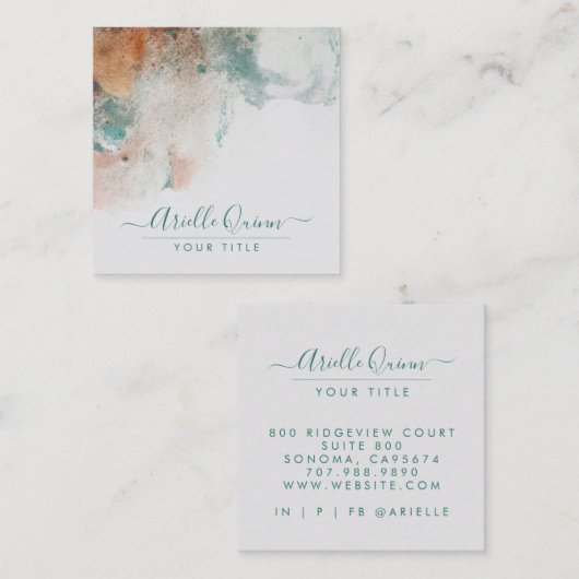 Carte De Visite Carré Nom du script d'aquarelle Abstraite (Devant / Derrière)