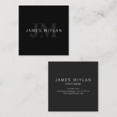 Carte De Visite Carré Nom et monogramme modernes | Gris et noir (Devant / Derrière)