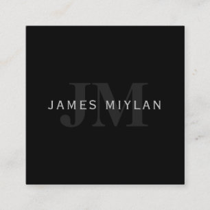 Carte De Visite Carré Nom et monogramme modernes   Gris et noir