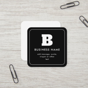 Carte De Visite Carré Nom et slogan commercial modifiables Noir et bla