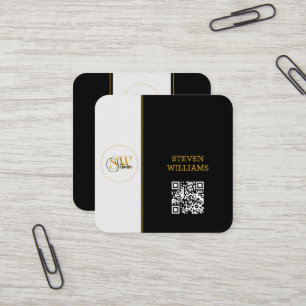 Carte De Visite Carré Nom monogramme et signature moderne / code QR