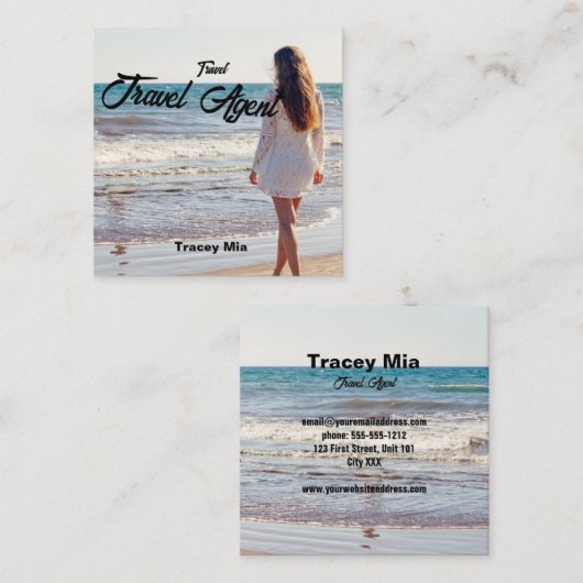 Carte De Visite Carré Nom personnalisé de l'agent de voyage (Devant / Derrière)