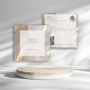 Carte De Visite Carré Notaire public QR aquarelle beige or élégant