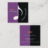 Carte De Visite Carré note de musique ~ noir & violet moderne (Devant / Derrière)