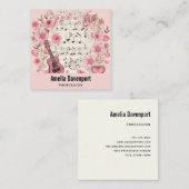 Carte De Visite Carré Notes de musique et fleurs Retro Élégant (Devant / Derrière)