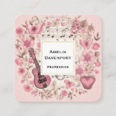 Carte De Visite Carré Notes de musique et Fleurs style rétro (Devant)