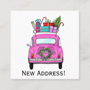 Carte De Visite Carré Nouvelle adresse Pink Fiat 500 avec cadeaux de Noë