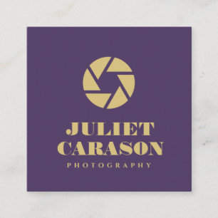 Carte De Visite Carré Objectif d'appareil photo en or moderne Photograp