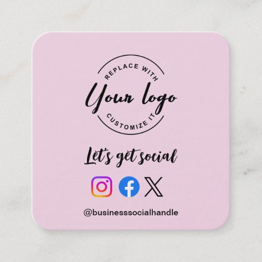 Carte De Visite Carré Obtenons des médias sociaux QR code site Web rose (Devant)