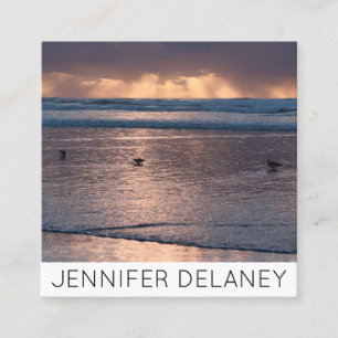 Carte De Visite Carré Ocean Beach Waves Birds Sunset Nature Photo Voyage