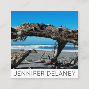 Carte De Visite Carré Ocean Beach Waves Driftwood Nature Photo Voyage