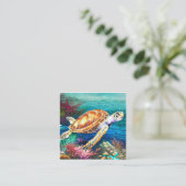 Carte De Visite Carré OCEAN Tortue de mer aquarelle peinture hyper réali (Debout devant)