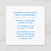 Carte De Visite Carré Océan tropical de plage d'été d'agent de voyage (Dos)