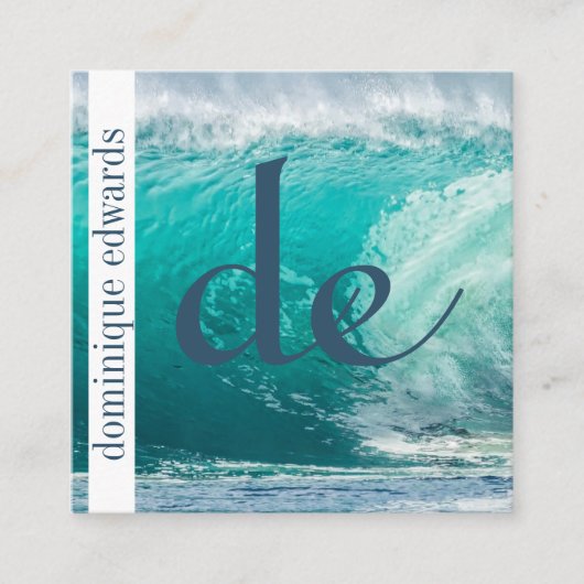 Carte De Visite Carré Ocean Wave Blue Professional QR Code Monogramme (Devant)