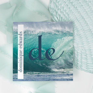 Carte De Visite Carré Ocean Wave Blue Professional QR Code Monogramme