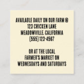 Carte De Visite Carré Oeufs frais de nos poulets Jardins à vendre! (Dos)