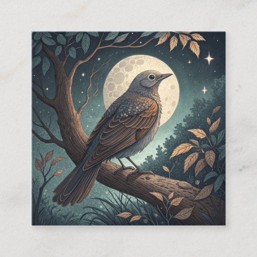 Carte De Visite Carré Oiseau Dans L'Arbre (Devant)