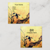 Carte De Visite Carré OISEAU DE PRINTEMPS ET FLEURS MONOGRAMME JAUNE Bro (Devant / Derrière)