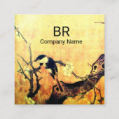 Carte De Visite Carré OISEAU DE PRINTEMPS ET FLEURS MONOGRAMME JAUNE Bro (Dos)