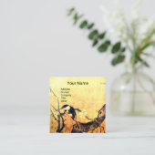 Carte De Visite Carré OISEAU DE PRINTEMPS ET FLEURS MONOGRAMME JAUNE Bro (Debout devant)