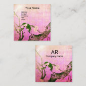 Carte De Visite Carré OISEAU DE PRINTEMPS ET FLEURS MONOGRAMME rose Brow (Devant / Derrière)