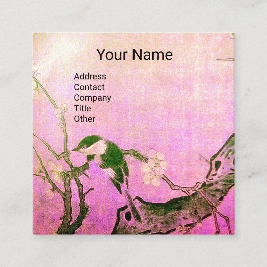 Carte De Visite Carré OISEAU DE PRINTEMPS ET FLEURS MONOGRAMME rose Brow (Devant)