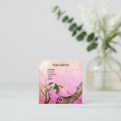 Carte De Visite Carré OISEAU DE PRINTEMPS ET FLEURS MONOGRAMME rose Brow (Debout devant)