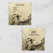 CARTE DE VISITE CARRÉ OISEAU DE PRINTEMPS ET MONOGRAMME D'ARBRE DE FLEUR (Devant / Derrière)