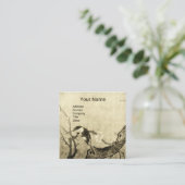 CARTE DE VISITE CARRÉ OISEAU DE PRINTEMPS ET MONOGRAMME D'ARBRE DE FLEUR (Debout devant)