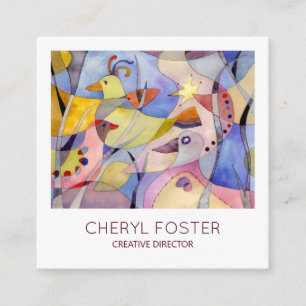 Carte De Visite Carré Oiseaux d'aquarelle