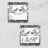 Carte De Visite Carré OISEAUX DE MARIAGE AMOUR / MONOGRAMME Paons Noir B (Devant / Derrière)