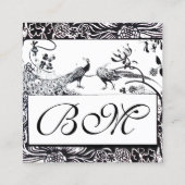 Carte De Visite Carré OISEAUX DE MARIAGE AMOUR / MONOGRAMME Paons Noir B (Dos)