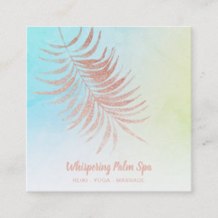 Carte De Visite Carré *~* Ombre Pastel Rose Gold Palm Branch Turquoise