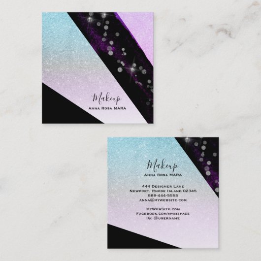 Carte De Visite Carré *~ Ombre Turquoise rose Parties scintillant chic G (Devant / Derrière)