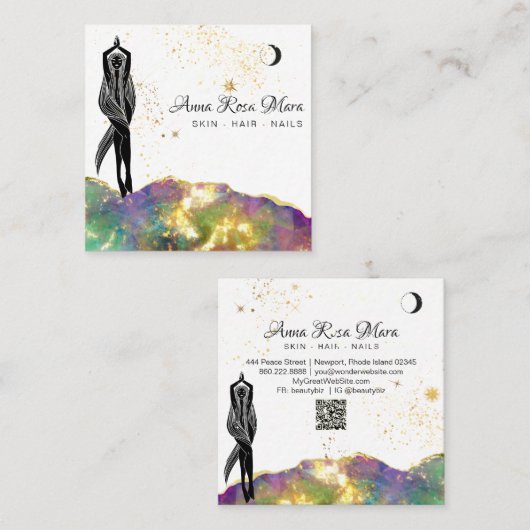 Carte De Visite Carré *~* Opal Crystal Gold Parties scintillant QR déess (Devant / Derrière)