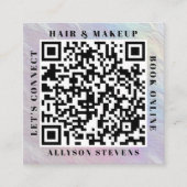 Carte De Visite Carré Opalescent Pearl QR Code Hair Makeup Artist (Devant)