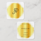 Carte De Visite Carré Or Blanc Luxe Moderne Élégant Modèle Monogramme (Devant / Derrière)