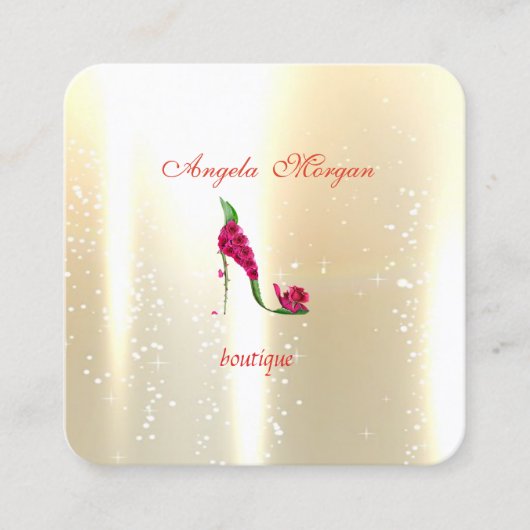Carte De Visite Carré Or brillant professionnel moderne, talons de fleur (Devant)