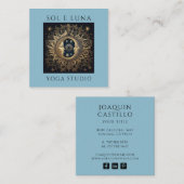Carte De Visite Carré Or céleste holistique Noir Soleil Lune Bleu (Devant / Derrière)