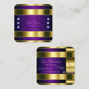 Carte De Visite Carré Or et pourpre luxueux avec diamants Faux