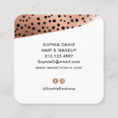 Carte De Visite Carré Or Faux Rose moderne avec points noirs (Dos)