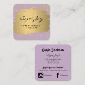 Carte De Visite Carré Or métallique brossé pourpre et Sparle (Devant / Derrière)