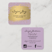 Carte De Visite Carré Or métallique brossé pourpre et Sparle (Devant / Derrière)