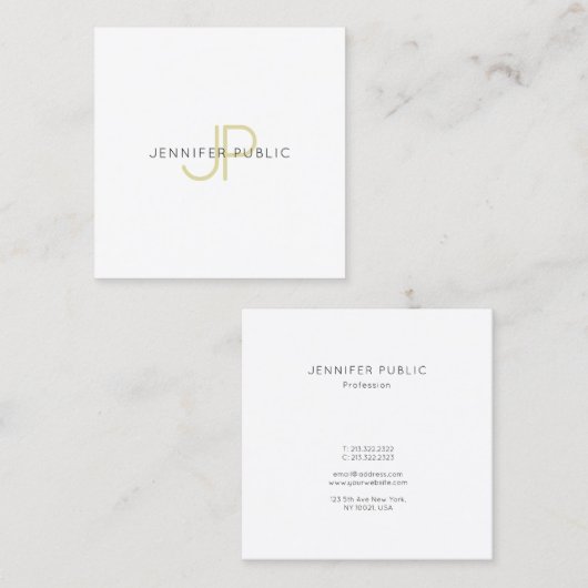 Carte De Visite Carré Or Monogramme Design tendance Moderne Chic Plain (Devant / Derrière)