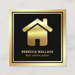 Carte De Visite Carré Or noir feuille d'or Logo Maison Agent immobilier
