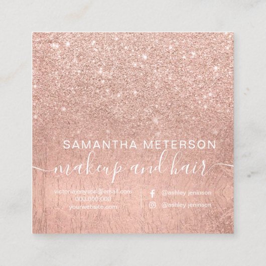 Carte De Visite Carré Or rose élégant professionnel moderne bonjour (Dos)