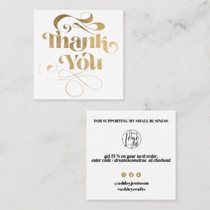 Carte De Visite Carré Or simple cool rétro script ordre merci